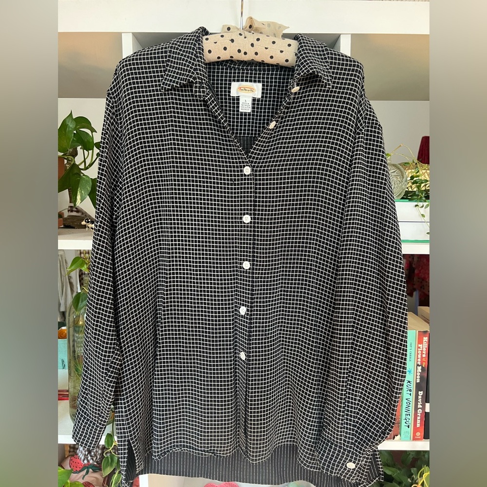 Talbots Black and White Grid Shirt